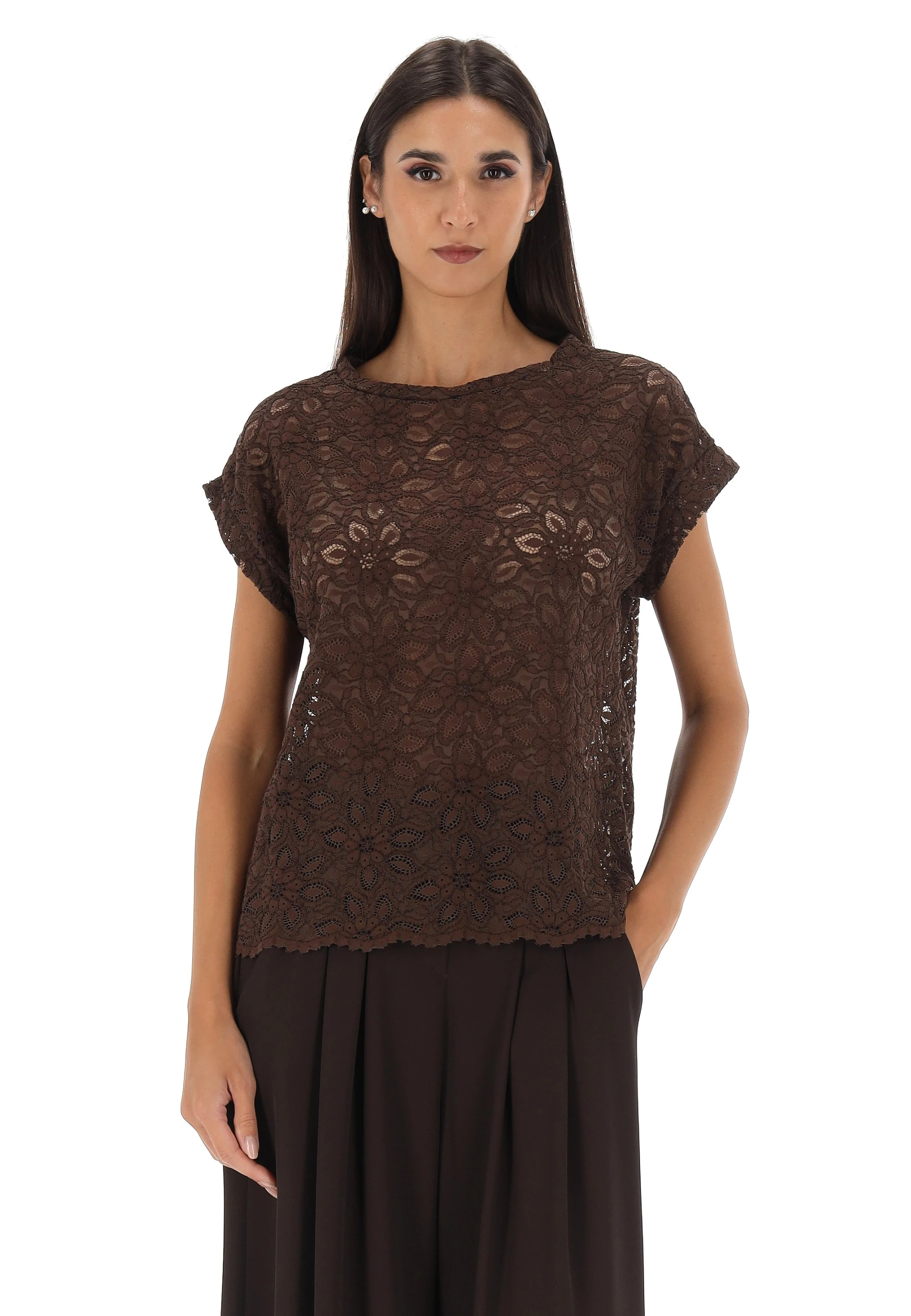 T-shirt in pizzo èks donna in tinta unita